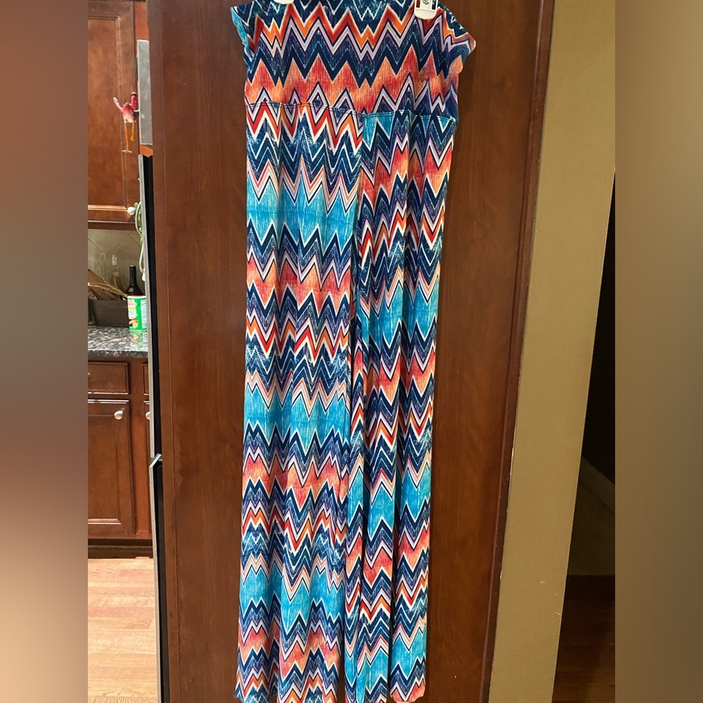 Always Wide-Leg Palazzo Pants in Blue & Coral Chevron